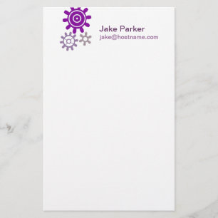 Purple Set of Gears Stationery