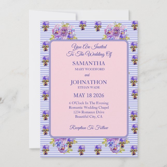 Purple Shabby Chic Flower Wedding Invitation (Front)