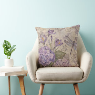 Purple Shabby Chic Hydrangeas Cushion