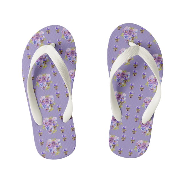 Purple Shabby Chic Pansy Flowers Beach Thongs (Footbed)