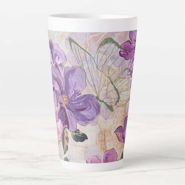 Purple Shabby Cottage Butterfly  Latte Mug (Front)
