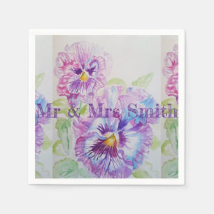 Purple Shabby Pansy Watercolour Serviette Napkins