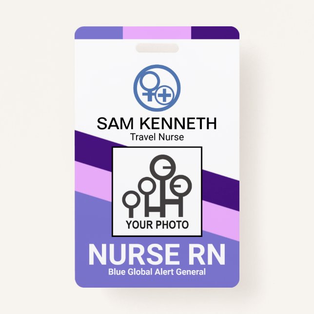 Purple Shade Stripes Medical Hospital Nurse Photo ID Badge (Front)