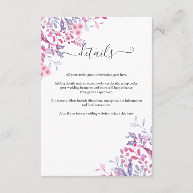 Purple Shades Country Wildflowers Floral Wedding Enclosure Card (Front)