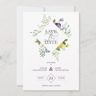 Purple Shades Fancy Romantic Floral Bouquet Save The Date