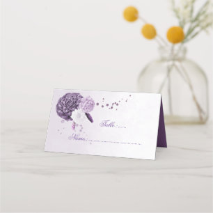purple shades flowers & bow place card