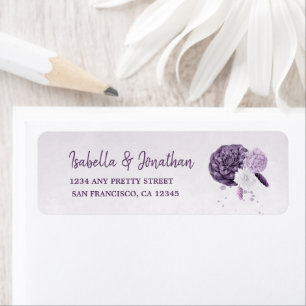 purple shades flowers wedding return address
