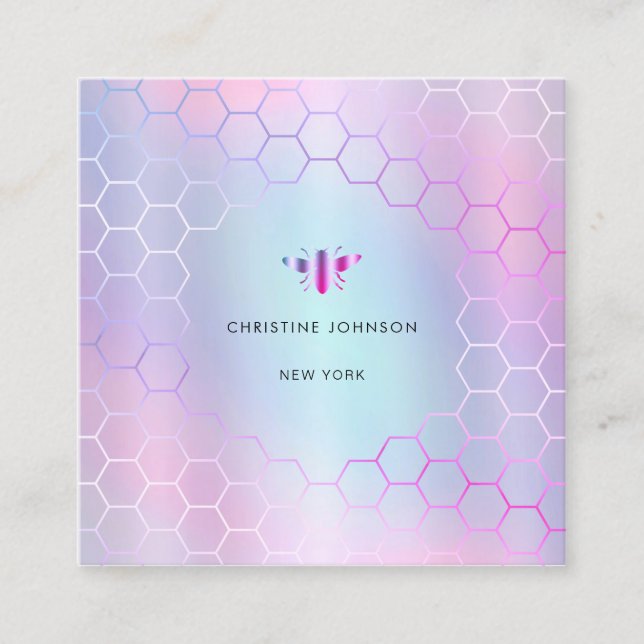 purple shades honeycomb hexagons bee square business card (Front)
