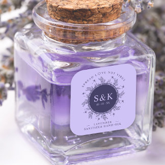 Purple Shades Wildflowers Wreath Wedding Sanitizer Square Sticker