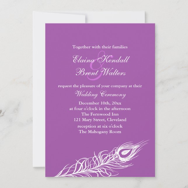 Purple Shake your Tail Feathers Wedding Invitation (Front)
