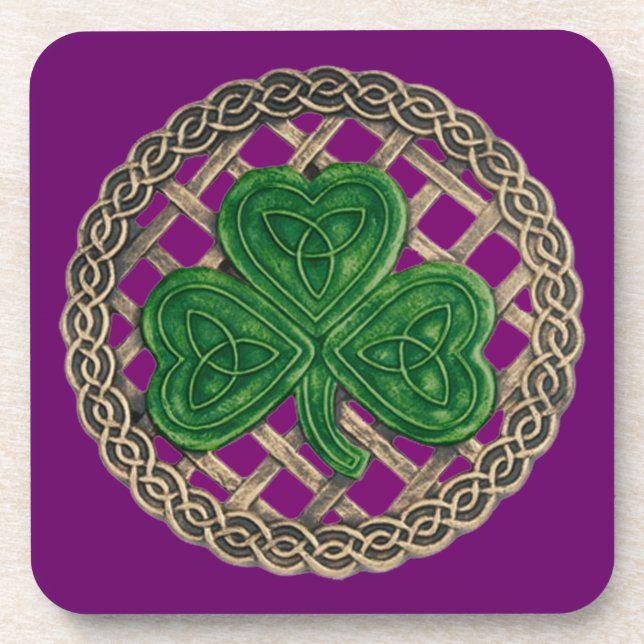 Purple Shamrock And Celtic Knots Coasters (Front)