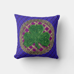 Purple Shamrock Celtic Knots On Blue Plaid Cushion