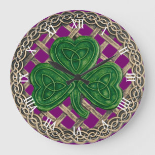 Purple Shamrock & Celtic Knots Roman Numeral Clock