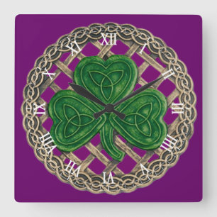 Purple Shamrock & Celtic Knots Roman Numeral Clock