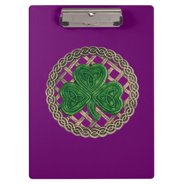 Purple Shamrock On Celtic Knots Clipboard (Front)