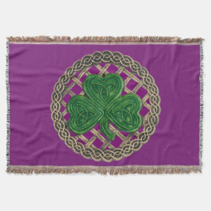 Purple Shamrock On Celtic Knots Throw Blanket