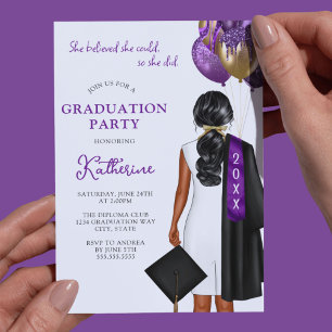 Purple She Believed She Could Graduation Party Invitation