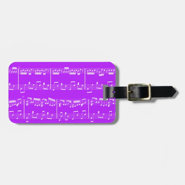 Purple Sheet Music Luggage Tag (Front Horizontal)