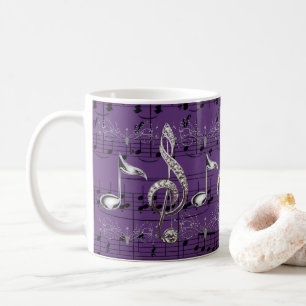 Purple Sheet Music & Silver Music Notes Coffee Mug