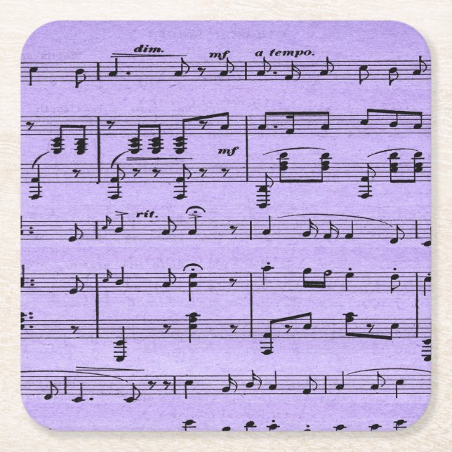 Purple Sheet Music Square Paper Coaster (Front)