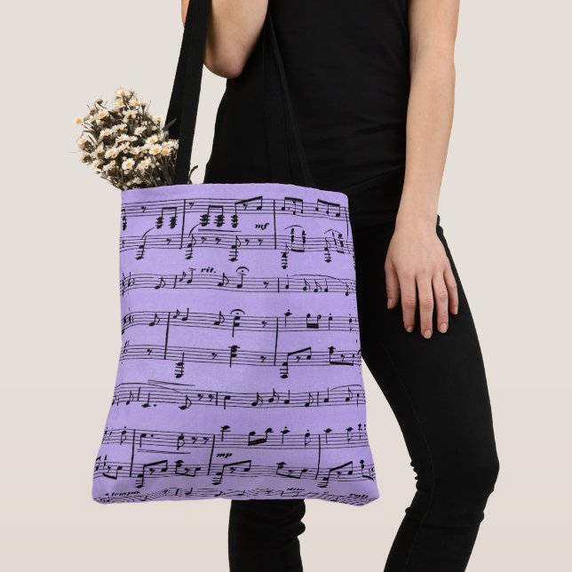 Purple Sheet Music Tote Bag (Close Up)