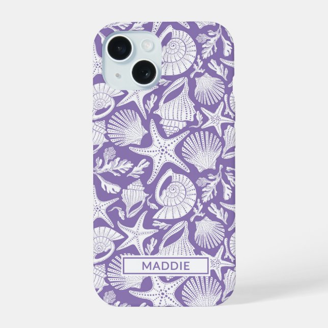 Purple Shells Personalised iPhone 15 Case (Back)
