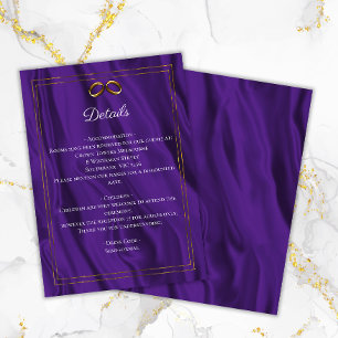 Purple Shimmer & Gold Rings Wedding Details Enclosure Card