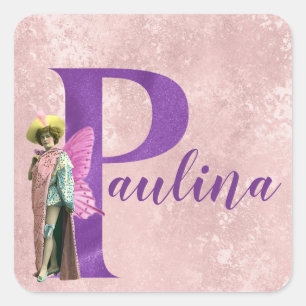 Purple Shimmer Illustrated Letter P Add Name  Square Sticker