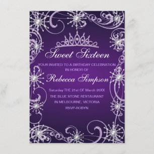 Purple Shimmer Snowflake Birthday Invite