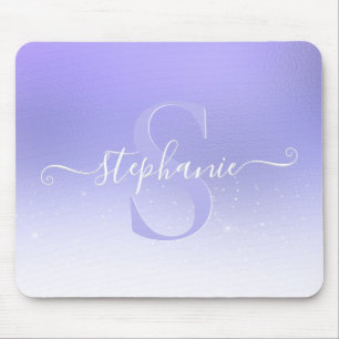 Purple Shimmer Sparkle Glitter Monogram Mouse Pad