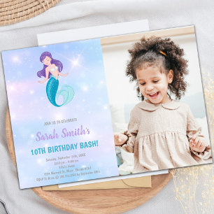 Purple Shine Mermaid Birthday Invitations