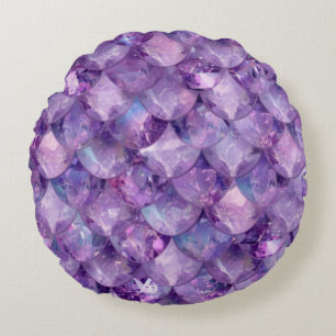 Purple Shiny Mermaid Print Round Cushion