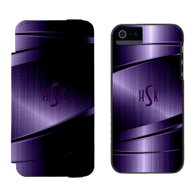 Purple Shiny Metallic Brushed Aluminium Look Incipio iPhone Wallet Case (Side by Side)