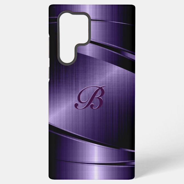 Purple Shiny Metallic Brushed Aluminium Look Samsung Galaxy S22 Ultra Case (Back)