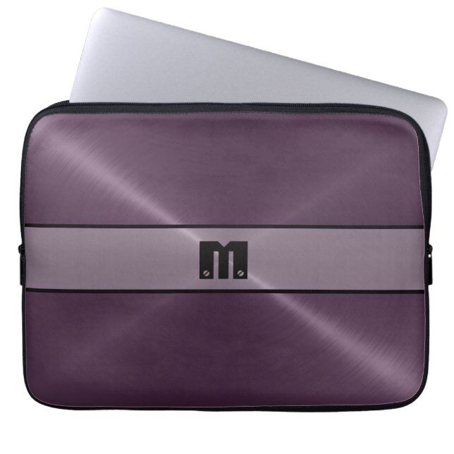 Purple Shiny Stainless Steel Metal 2 Laptop Sleeve (Front)