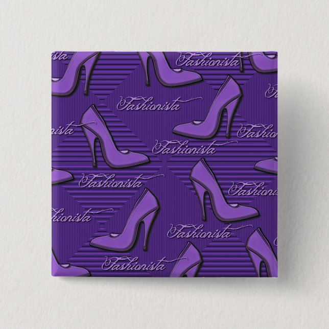 Purple Shoes-Fashionista-Button 15 Cm Square Badge (Front)