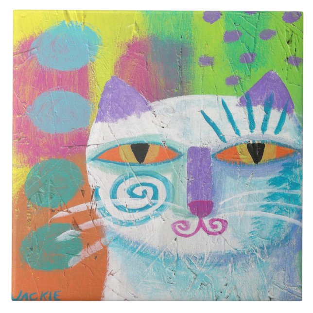 Purple Siamese Cat Abstract Painting Tile (Front)