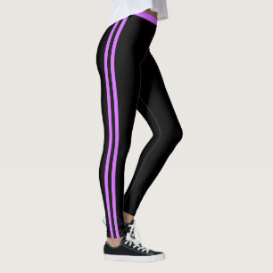 Purple Side Stripe Black Sport Leggings Your Colou