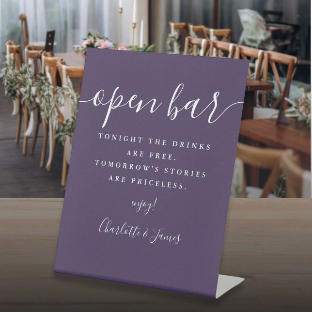 Purple Signature Script Open Bar Pedestal Sign (Purple Signature Script Open Bar Pedestal Sign)