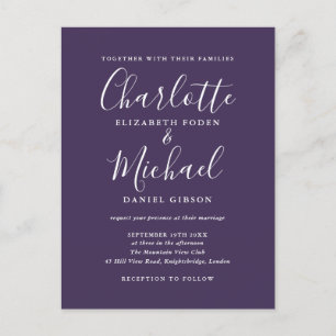 Purple Signature Script Photo Wedding Invitation Postcard