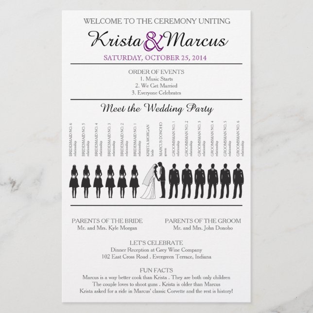 Purple Silhouettes Wedding Program Flyer (Front)