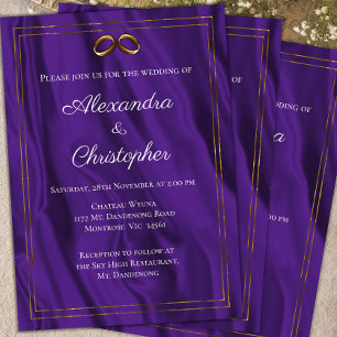 Purple Silk and Gold Rings Wedding Invitation