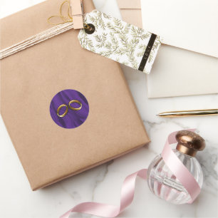 Purple Silk and Gold Wedding Classic Round Sticker