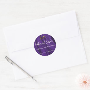 Purple Silk and Gold Wedding Thank You Classic Round Sticker