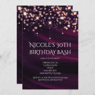 Purple Silk & Gold Sparkle Glam Party Invitation