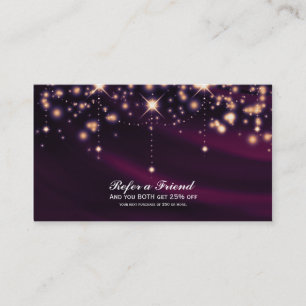 Purple Silk & Gold Sparkle Salon Refer A Friend Referral Card