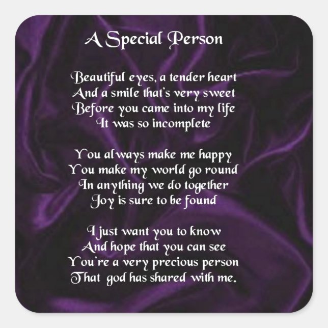 Purple Silk - Special Person poem Square Sticker (Front)
