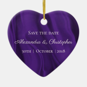 Purple Silk Wedding Save the Date Ceramic Tree Decoration