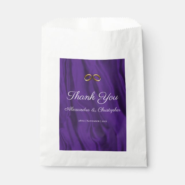 Purple Silk Wedding Thank You Favour Bags (Front)