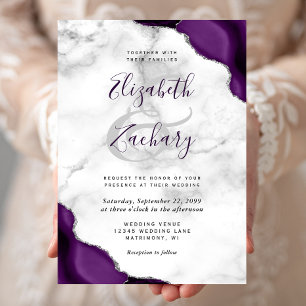 Purple Silver Agate Corners Marble Wedding Invitation